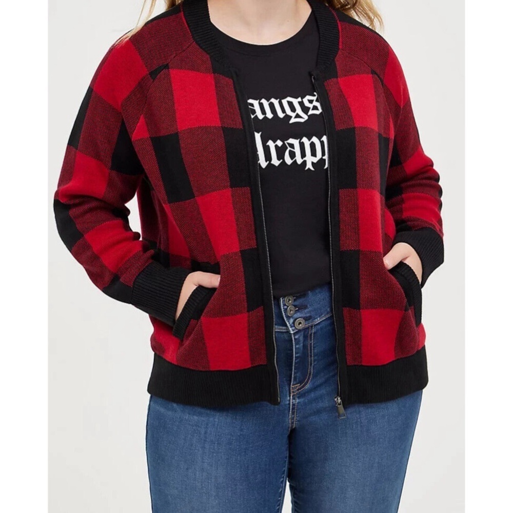 Torrid Sweater Jacket Red Black Plaid Buffalo Check 1X